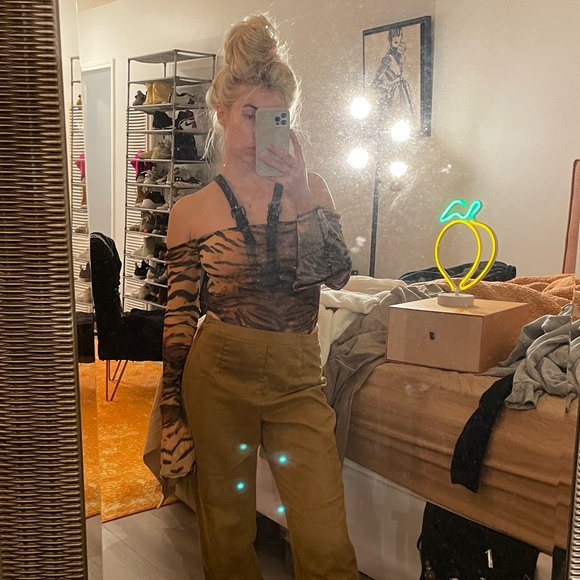 Mesh Tiger Bodysuit, Brown/Black (Medium), Stretch & High cut *HALLOWEEN SPECIAL - Picture 9 of 16